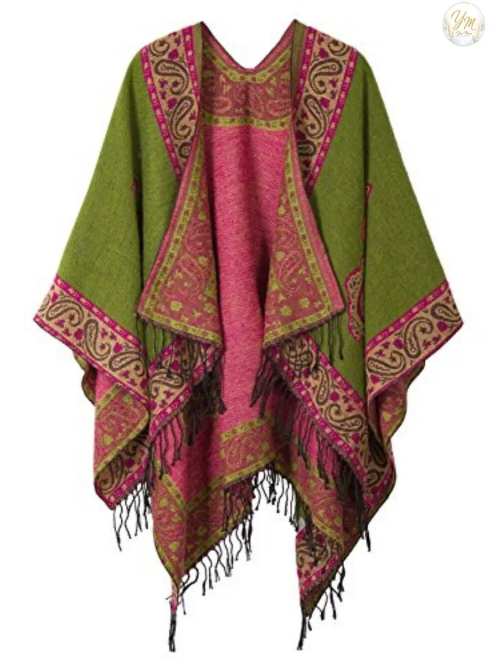 Women's Vintage Pattern Tassel Poncho Shawl Cape Wrap Sleeveless